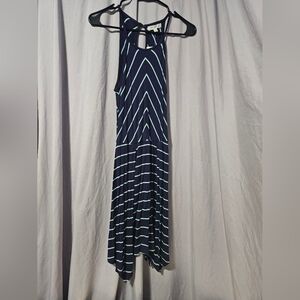 Womens Medium‎ Navy/Light Blue Flowy Halter Top Dress